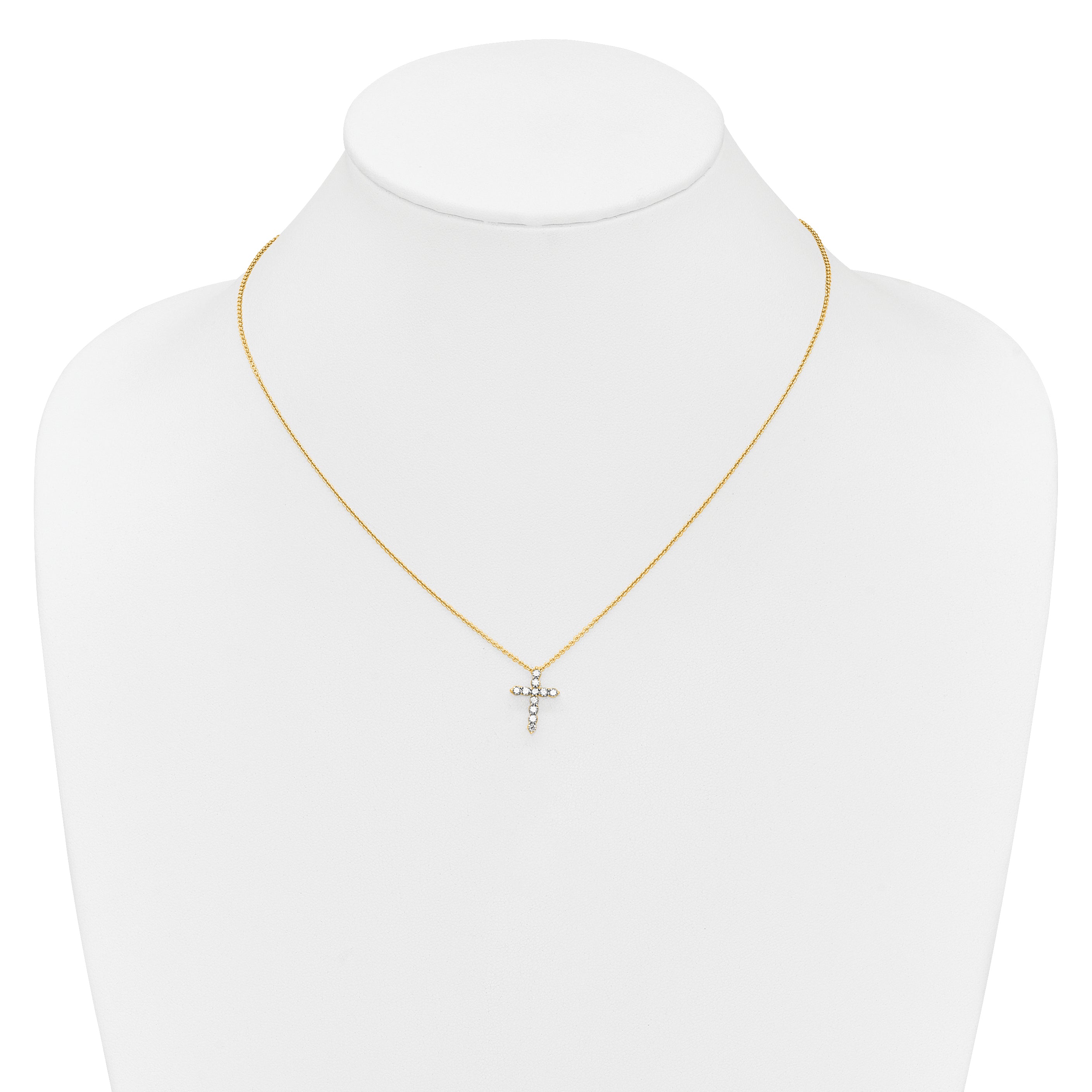 10K Yellow Gold Diamond Cross 18 Inch Necklace