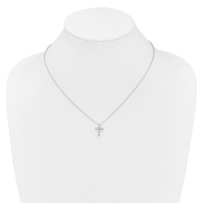 14k White Gold Real Diamond Cross 18 inch Necklace