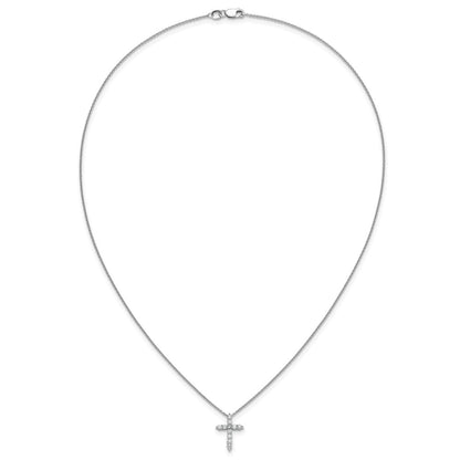 14k White Gold Real Diamond Cross Pendant