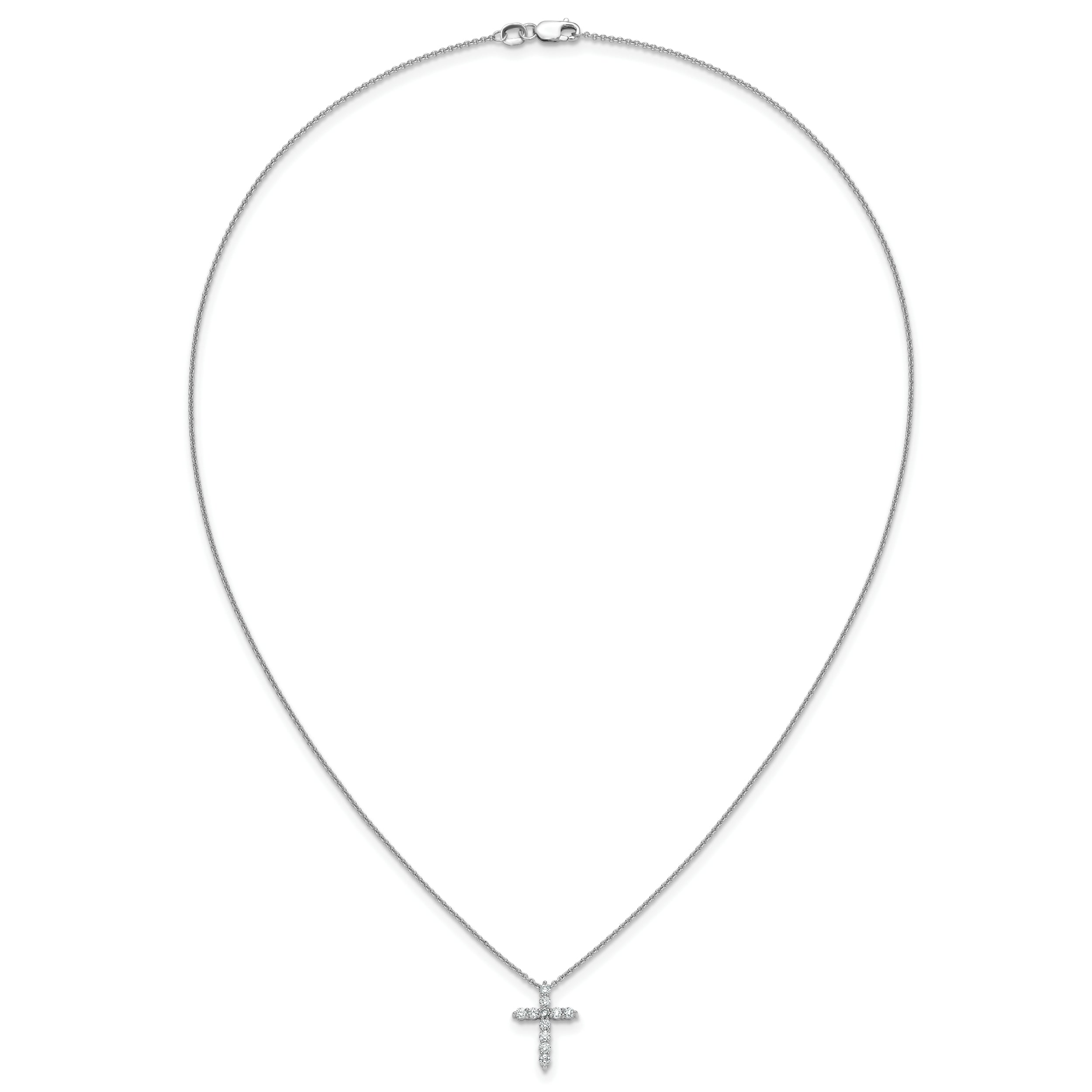 14k White Gold Real Diamond Cross 18 inch Necklace