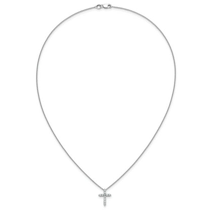 14k White Gold Real Diamond Cross 18 inch Necklace