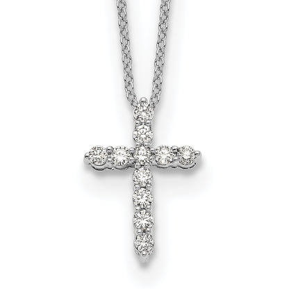 14k White Gold Real Diamond Cross 18 inch Necklace