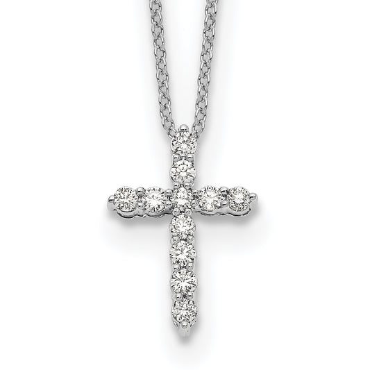14k White Gold Real Diamond Cross 18 inch Necklace