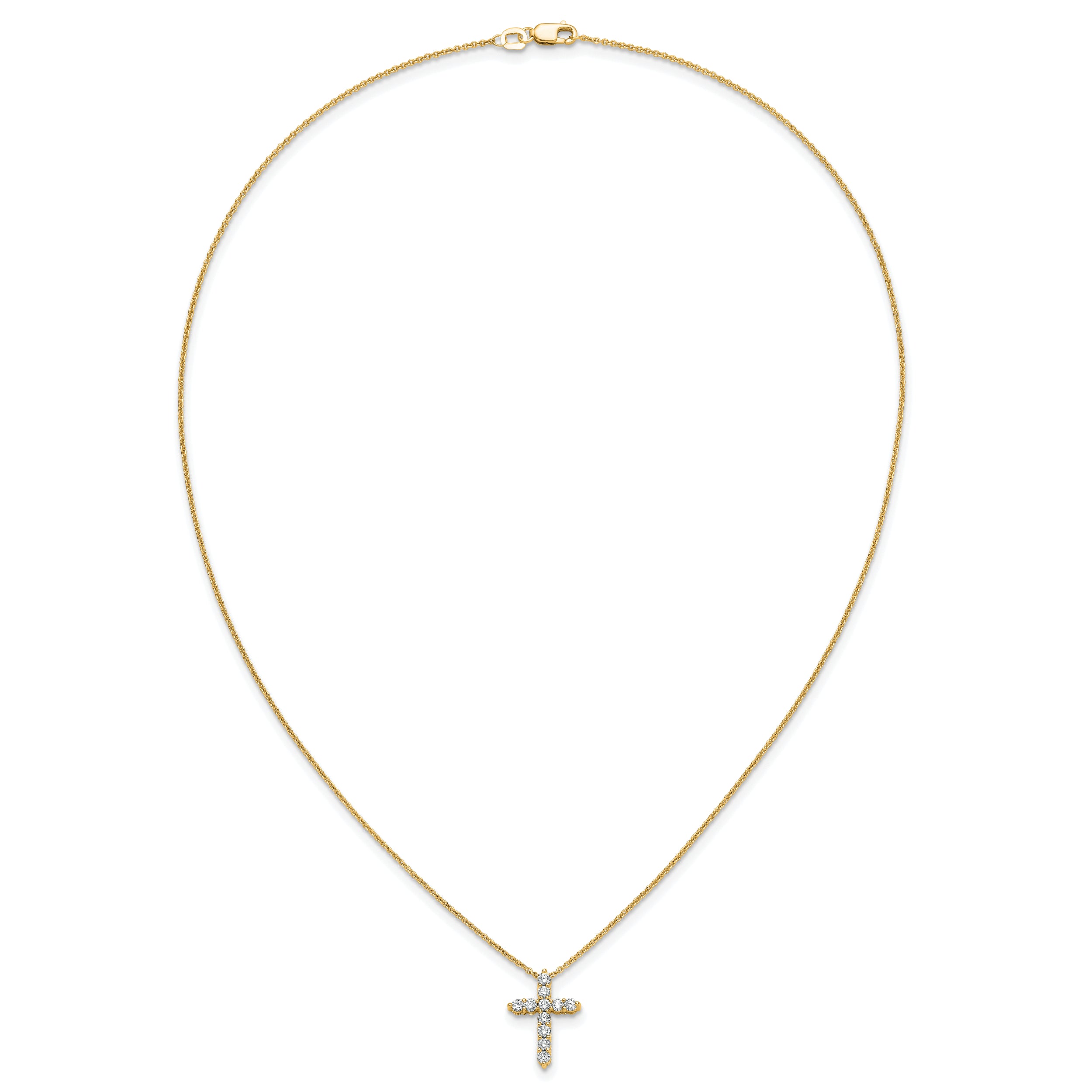 10K Yellow Gold Diamond Cross 18 Inch Necklace