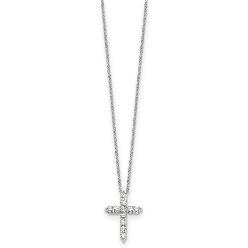 14k White Gold Real Diamond Cross 18 inch Necklace