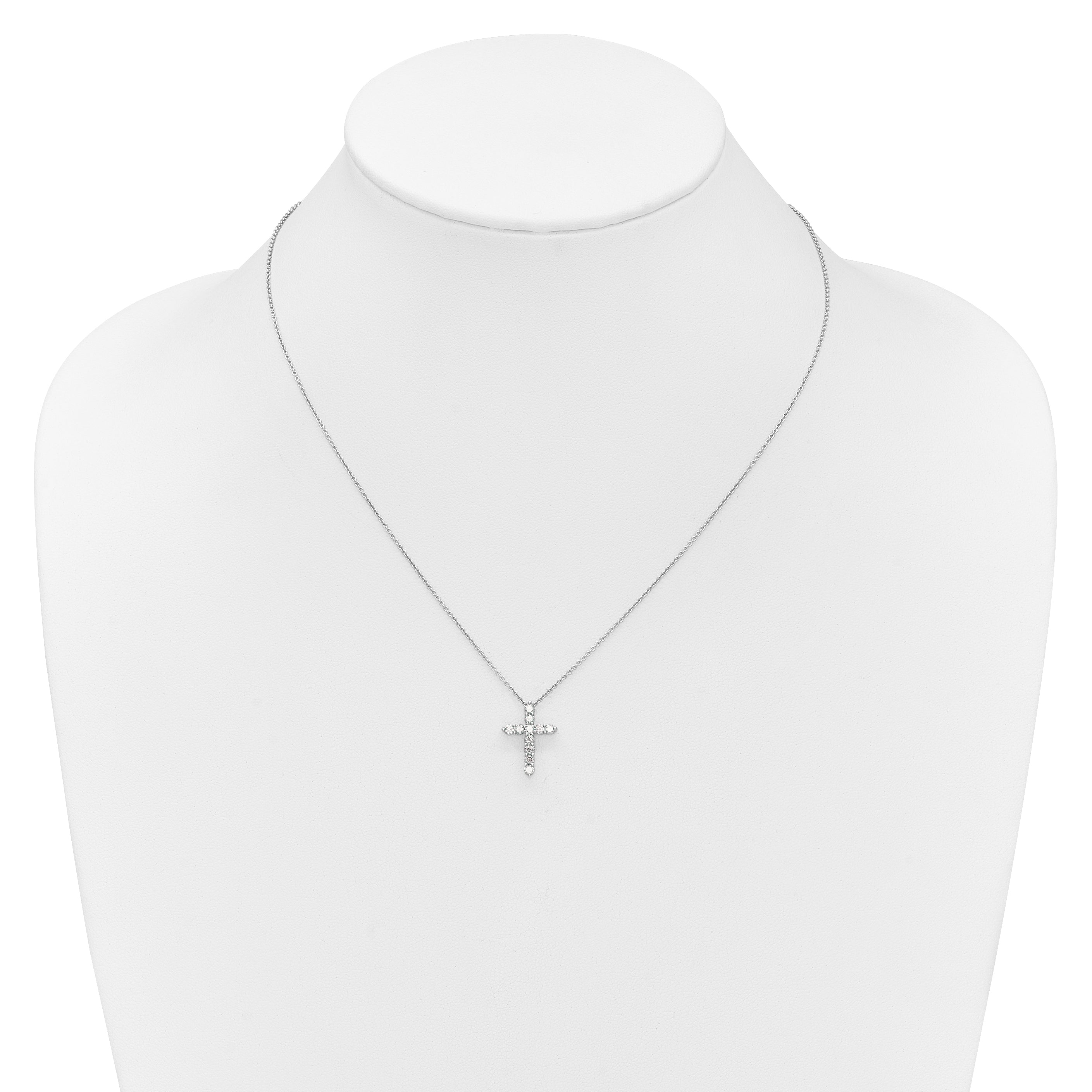 14k White Gold Real Diamond Cross 18 inch Necklace