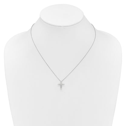 14k White Gold Real Diamond Cross 18 inch Necklace