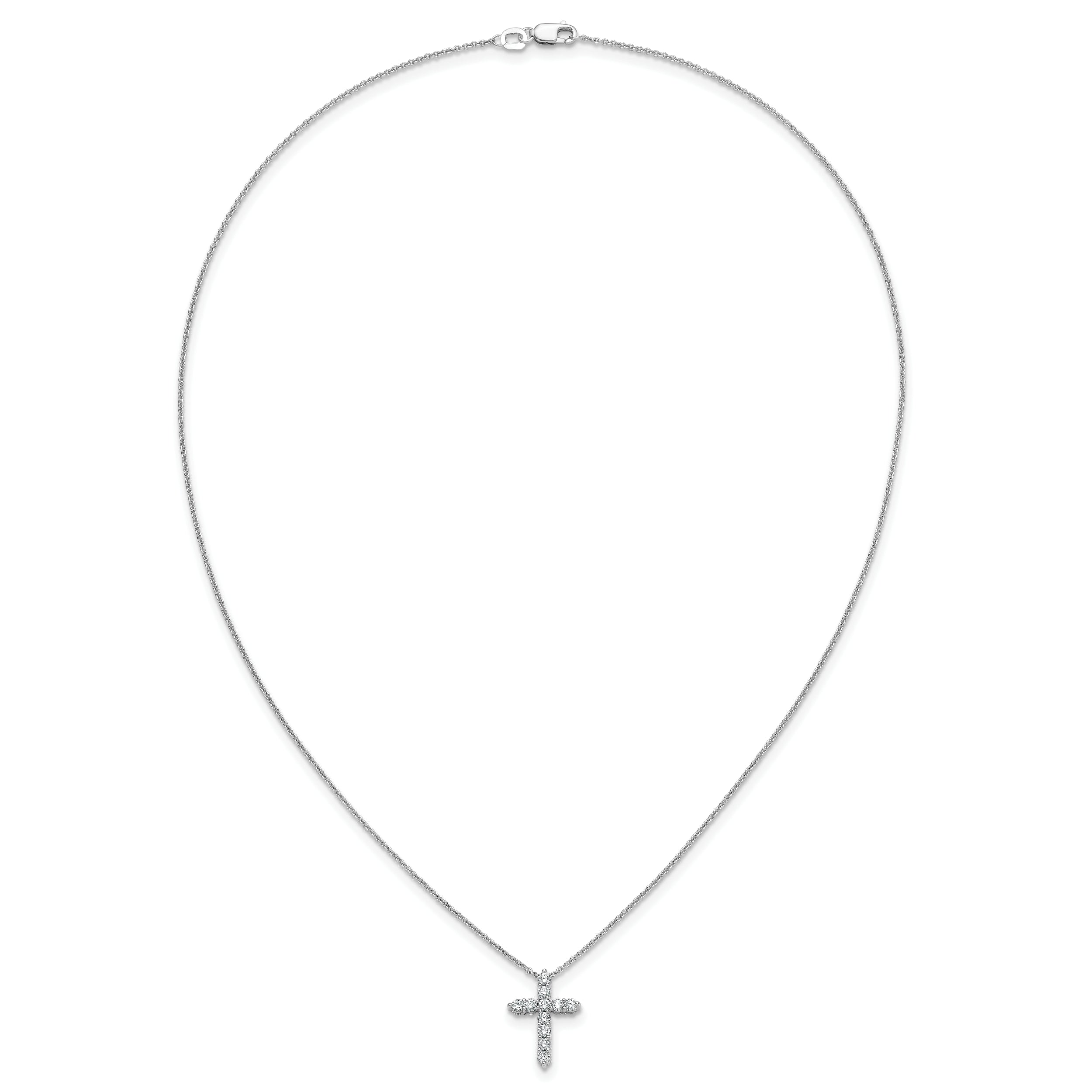 14k White Gold Real Diamond Cross 18 inch Necklace
