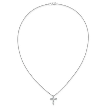 14k White Gold Real Diamond Cross 18 inch Necklace