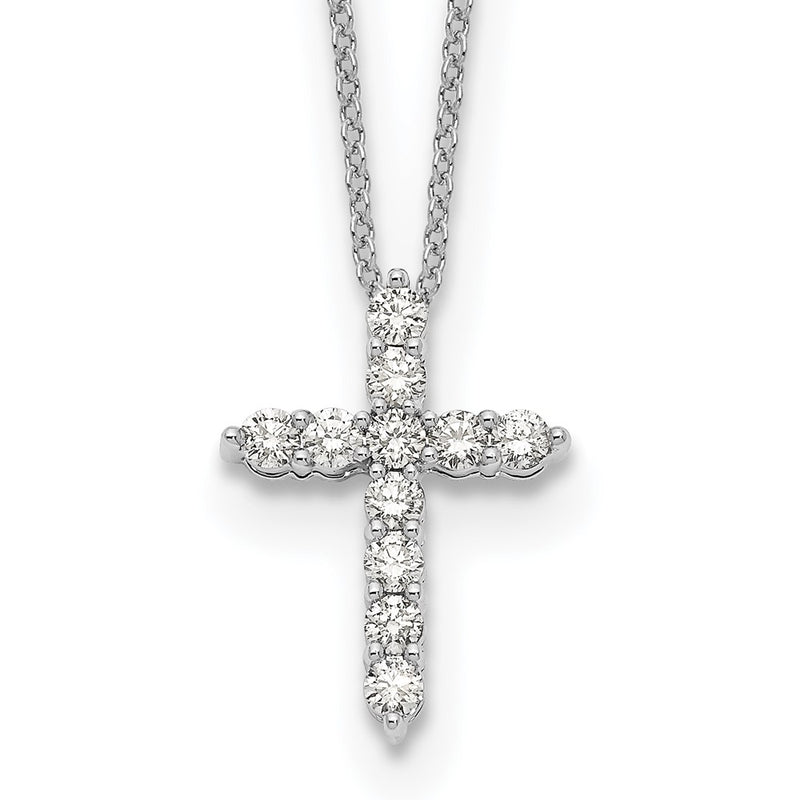 14k White Gold Real Diamond Cross 18 inch Necklace