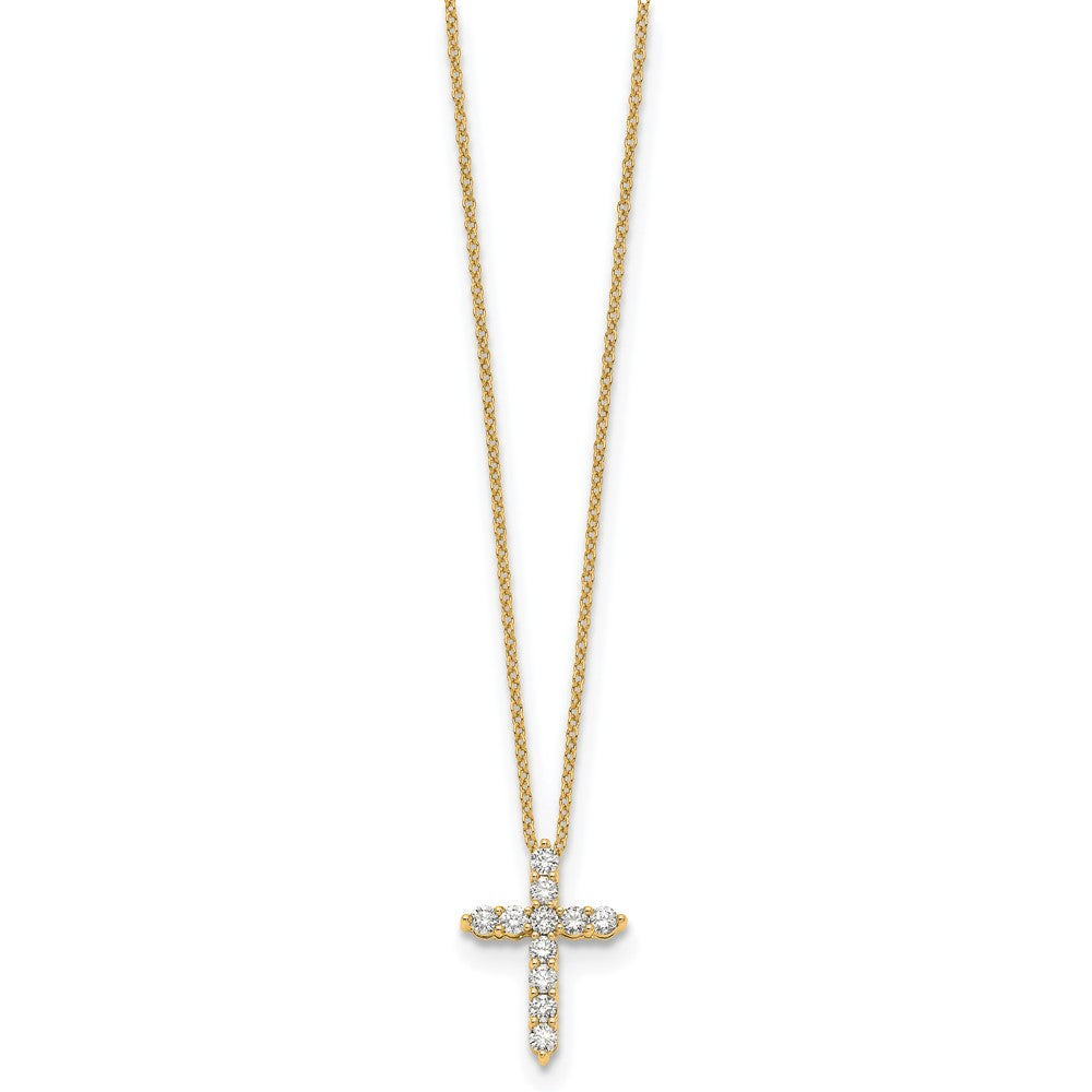 14K Yellow Gold Real Diamond Cross 18 inch Necklace