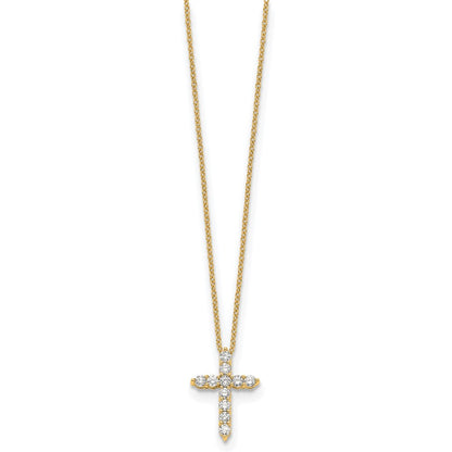 14K Yellow Gold Real Diamond Cross 18 inch Necklace