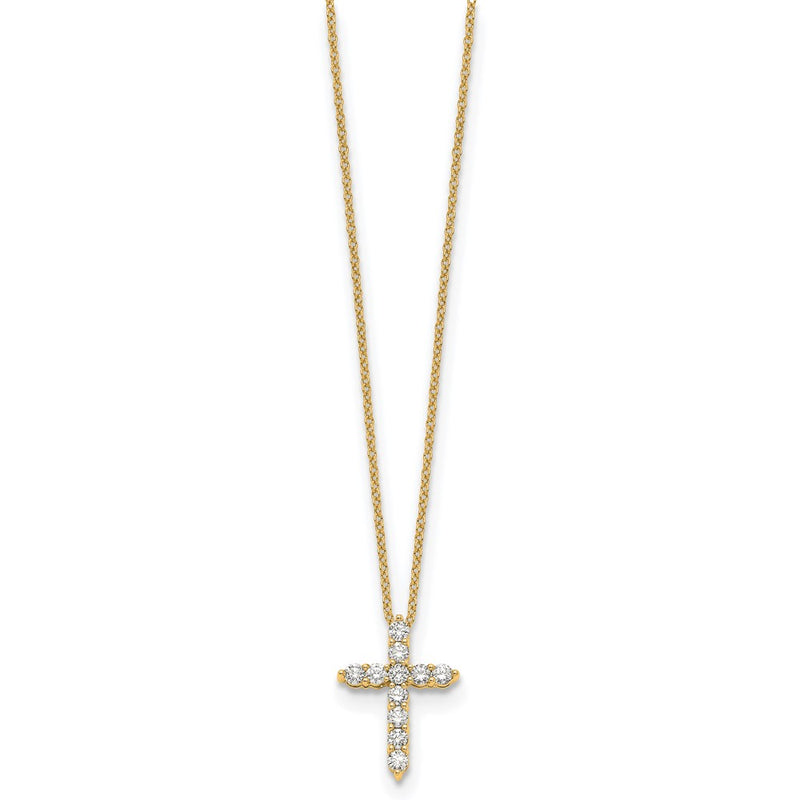 14K Yellow Gold Real Diamond Cross 18 inch Necklace