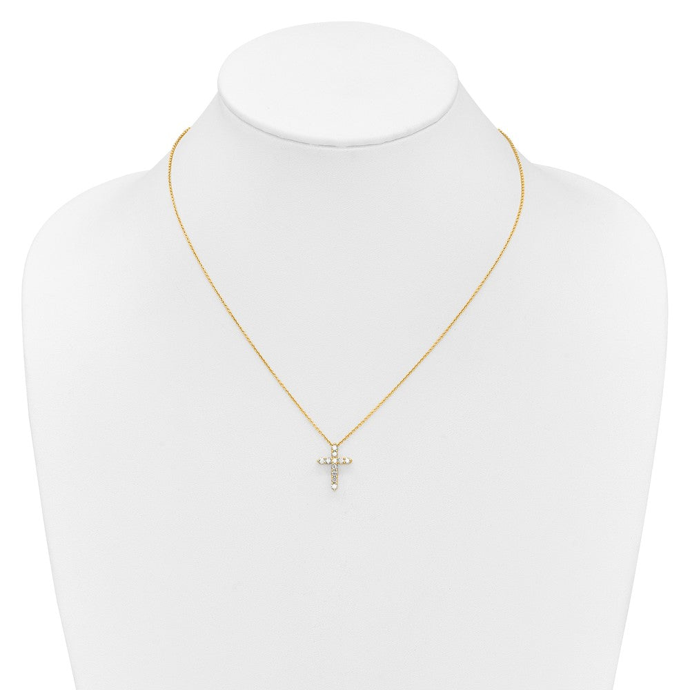 14K Yellow Gold Real Diamond Cross 18 inch Necklace
