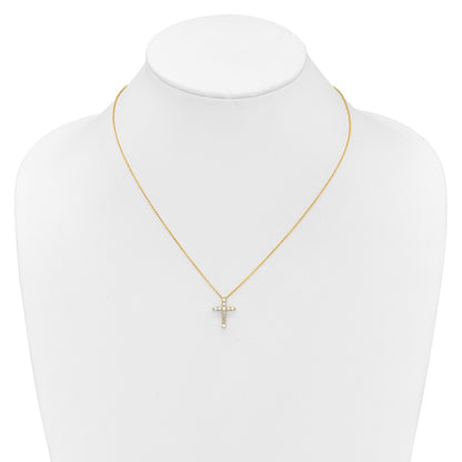 14K Yellow Gold Real Diamond Cross 18 inch Necklace