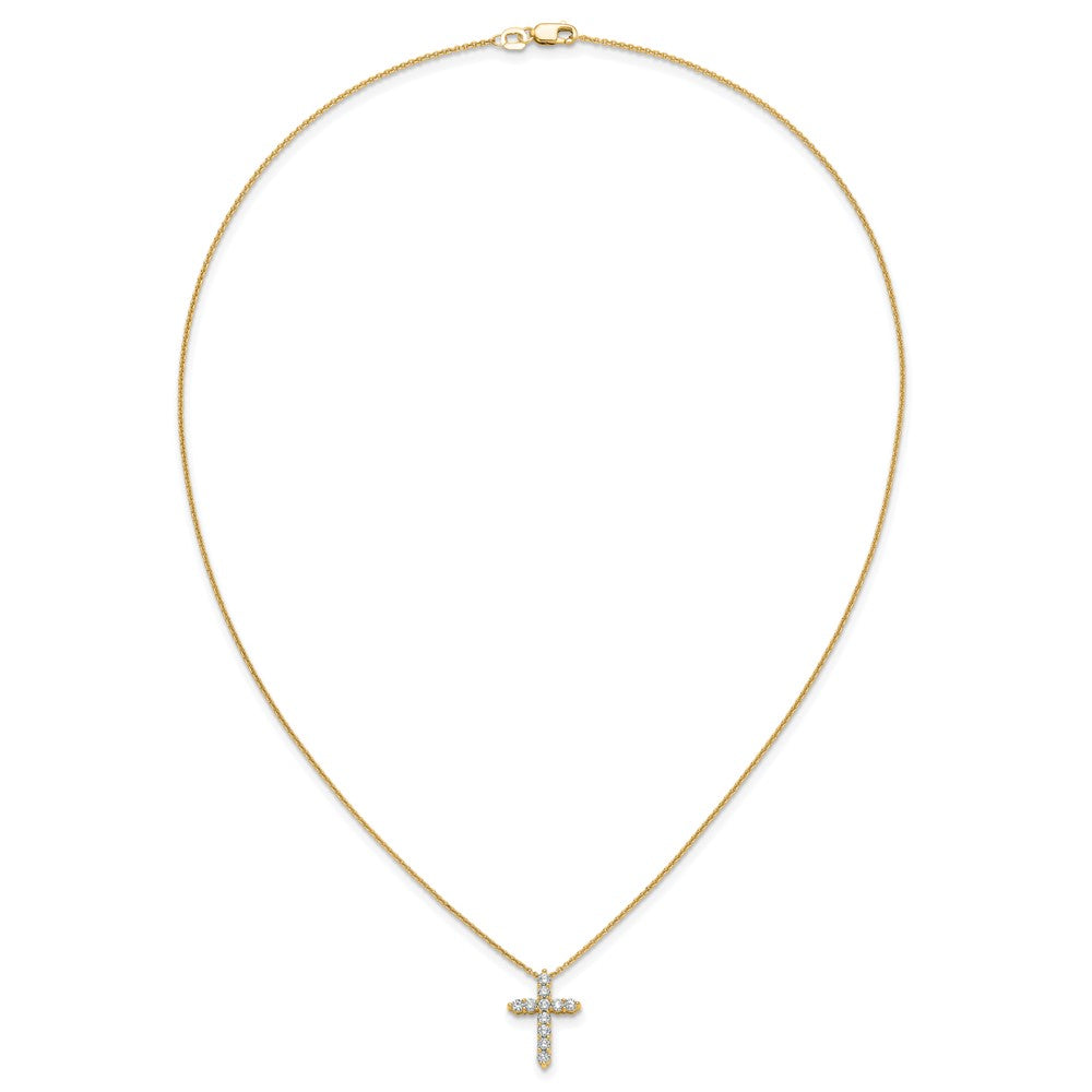 14K Yellow Gold Real Diamond Cross 18 inch Necklace