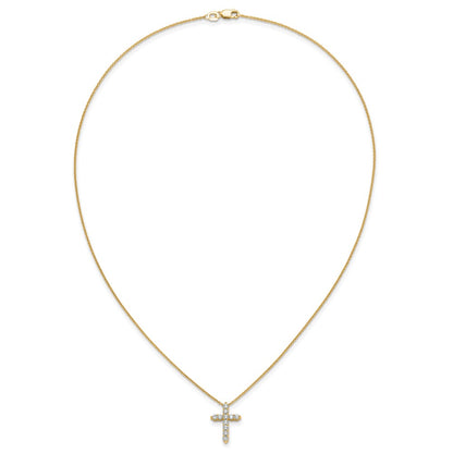 14K Yellow Gold Real Diamond Cross 18 inch Necklace