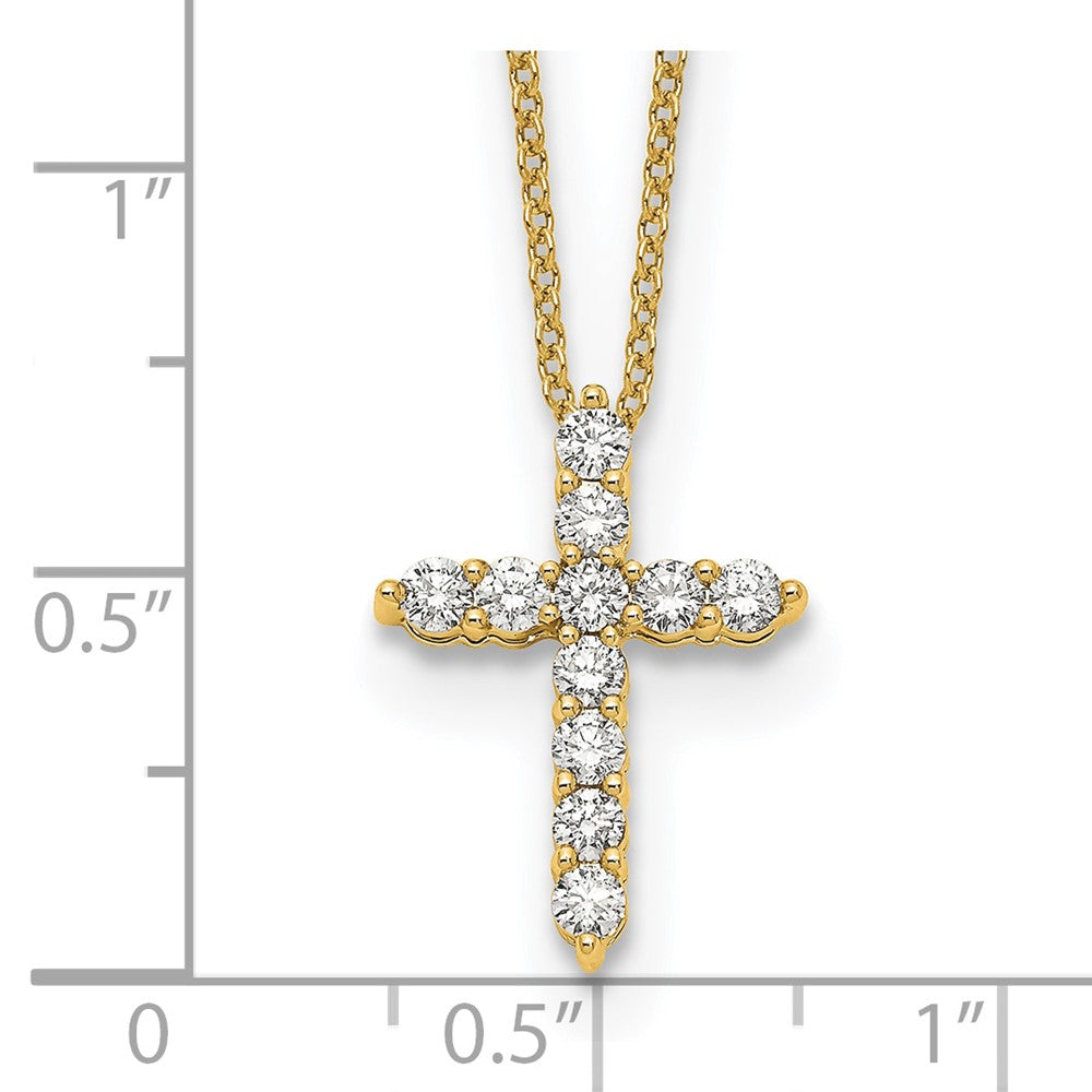 14K Yellow Gold Real Diamond Cross 18 inch Necklace
