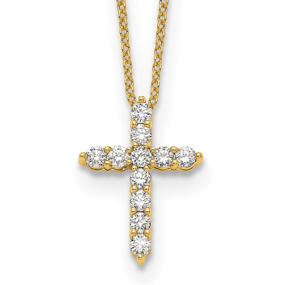 14K Yellow Gold Real Diamond Cross 18 inch Necklace