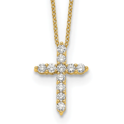 14K Yellow Gold Real Diamond Cross 18 inch Necklace