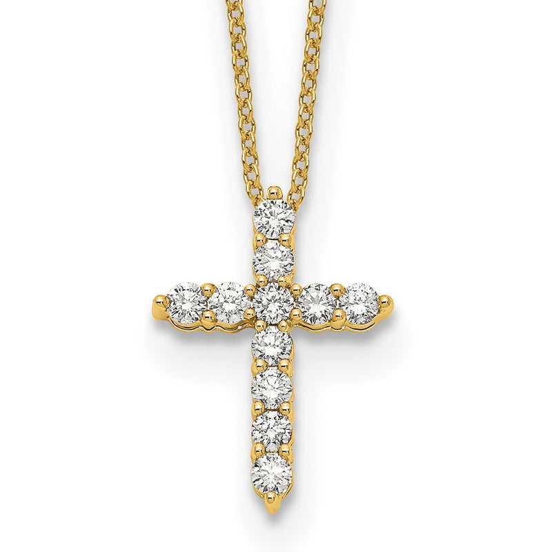 14K Yellow Gold Real Diamond Cross 18 inch Necklace