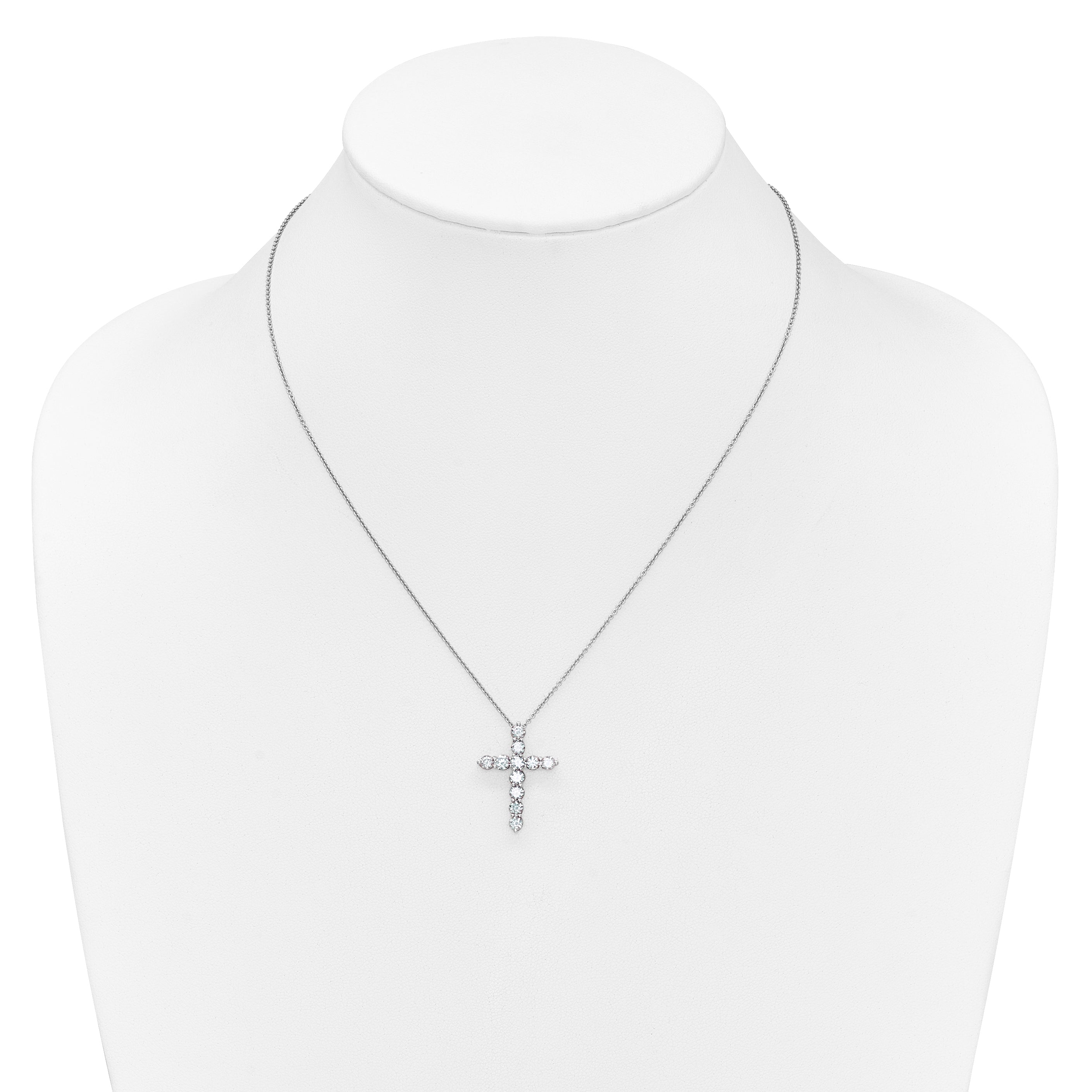 14k White Gold Real Diamond Cross 18 inch Necklace
