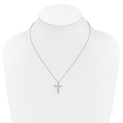 14k White Gold Real Diamond Cross 18 inch Necklace