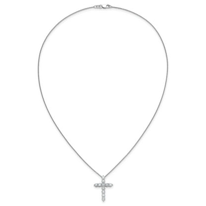 14k White Gold Real Diamond Cross 18 inch Necklace