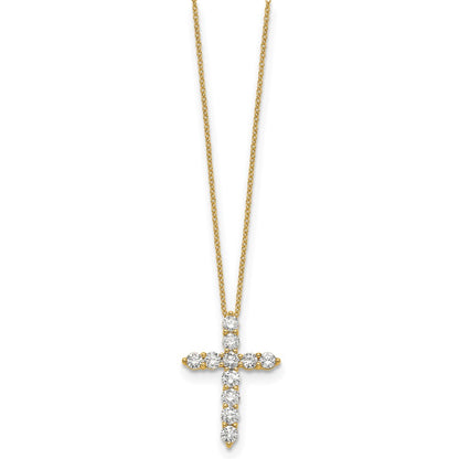 14K Yellow Gold Real Diamond Cross 18 inch Necklace