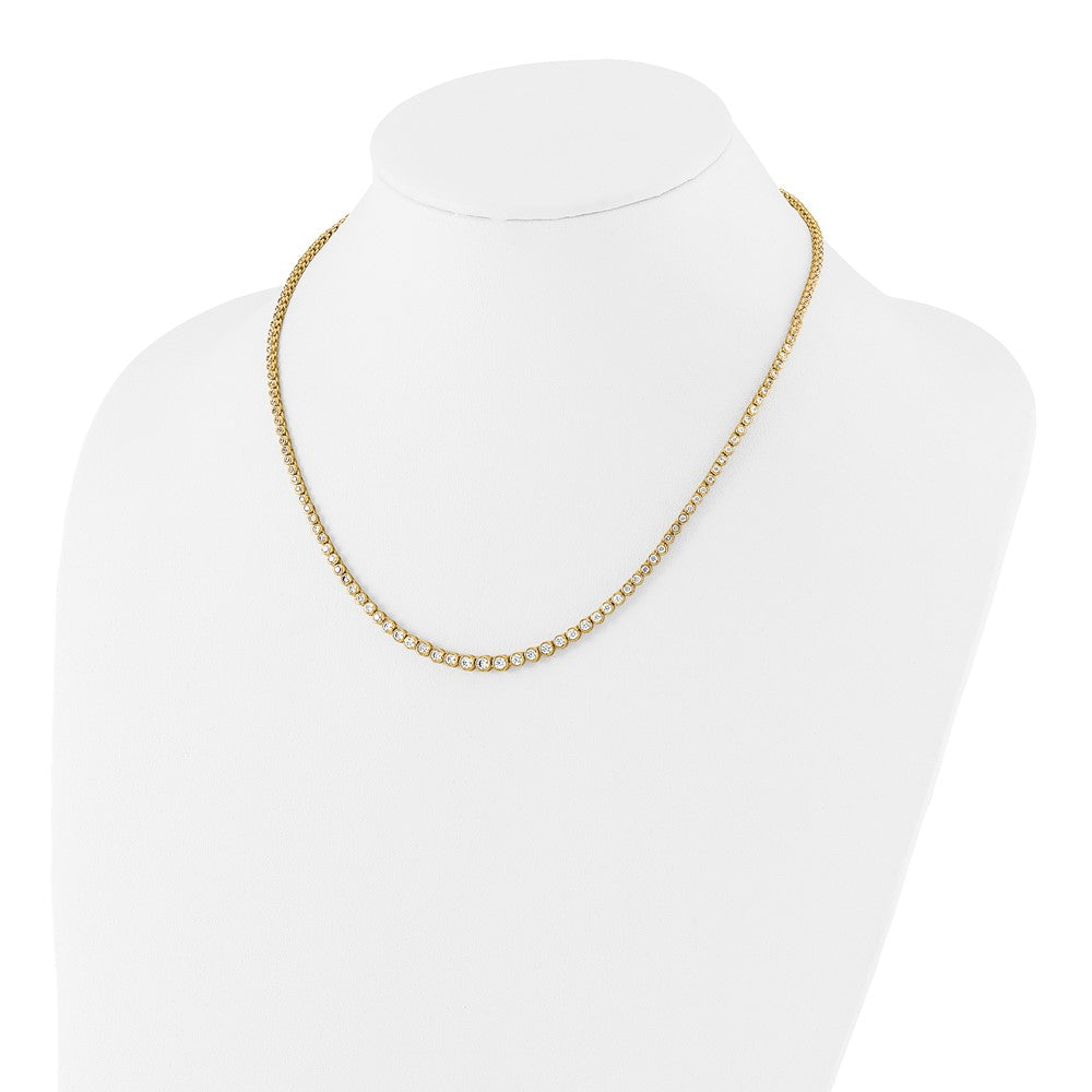 14k Yellow Gold 3 Ct. Lab Grown Diamond VS/SI+ G+ 16 inch with a 2 inch extension Graduated Bezel Set Tennis Necklace