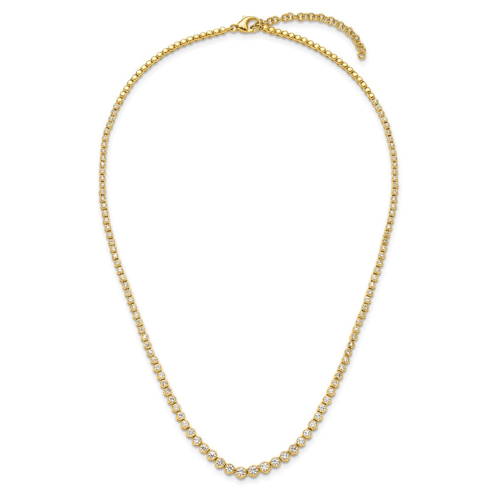 14k Yellow Gold 3 Ct. Lab Grown Diamond VS/SI+ G+ 16 inch with a 2 inch extension Graduated Bezel Set Tennis Necklace