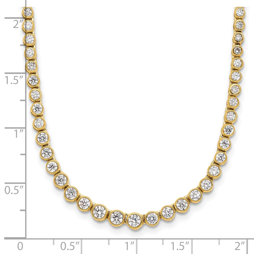 14k Yellow Gold 3 Ct. Lab Grown Diamond VS/SI+ G+ 16 inch with a 2 inch extension Graduated Bezel Set Tennis Necklace
