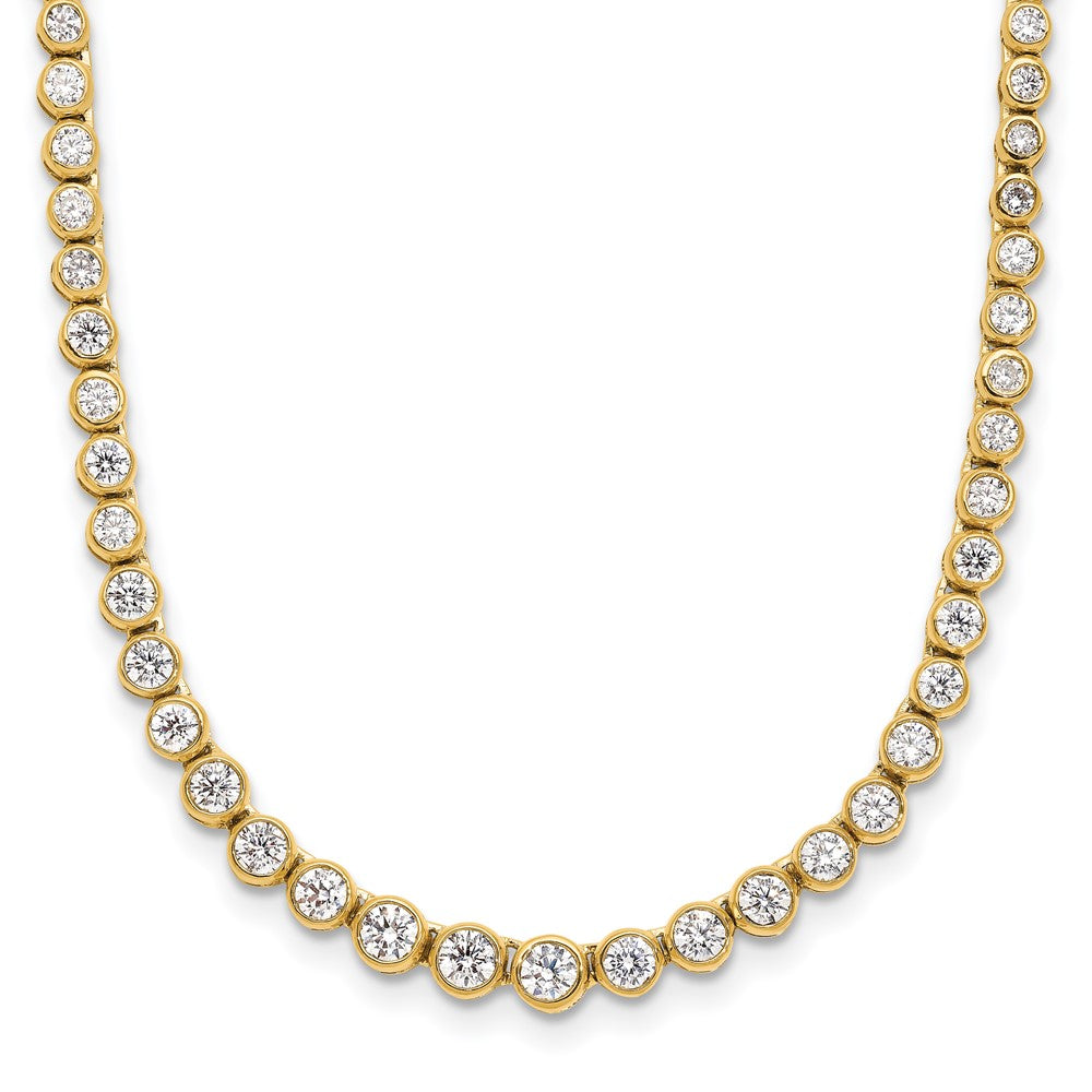 14k Yellow Gold 3 Ct. Lab Grown Diamond VS/SI+ G+ 16 inch with a 2 inch extension Graduated Bezel Set Tennis Necklace