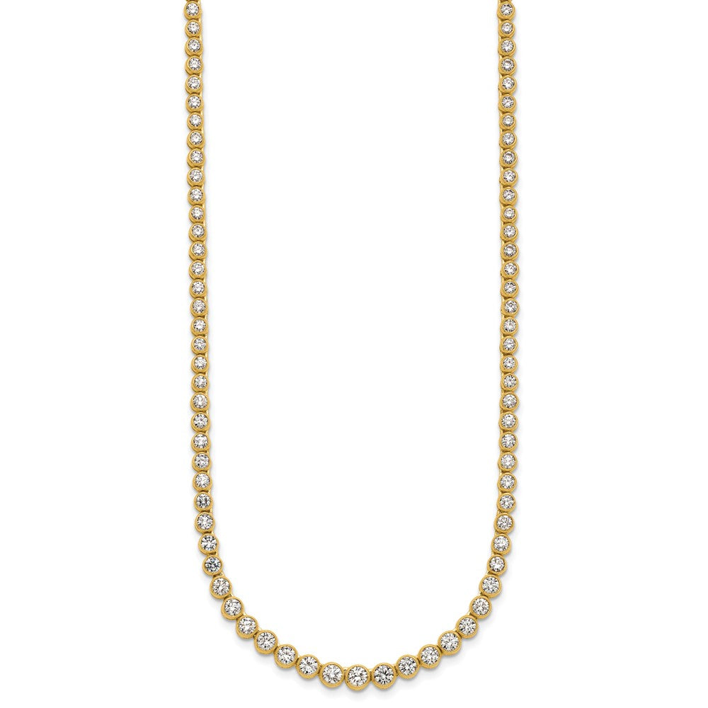 14k Yellow Gold 5 Ct. Lab Grown Diamond VS/SI+ G+ 16 inch with a 2 inch extension Graduated Bezel Set Tennis Necklace