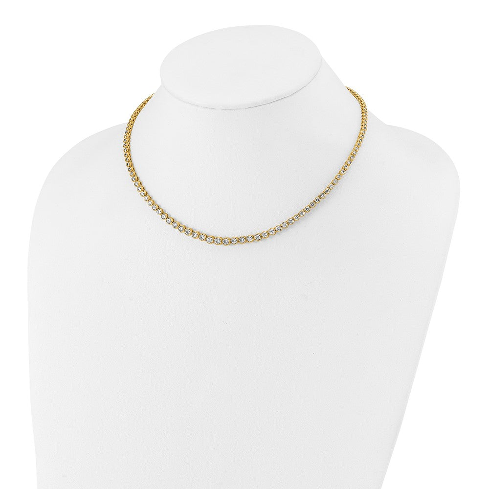 14k Yellow Gold 5 Ct. Lab Grown Diamond VS/SI+ G+ 16 inch with a 2 inch extension Graduated Bezel Set Tennis Necklace