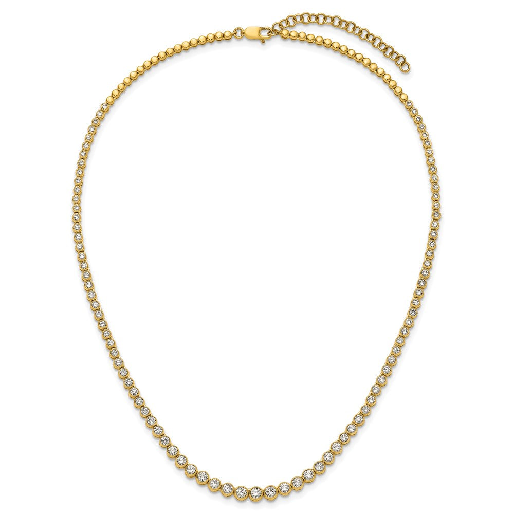 14k Yellow Gold 5 Ct. Lab Grown Diamond VS/SI+ G+ 16 inch with a 2 inch extension Graduated Bezel Set Tennis Necklace
