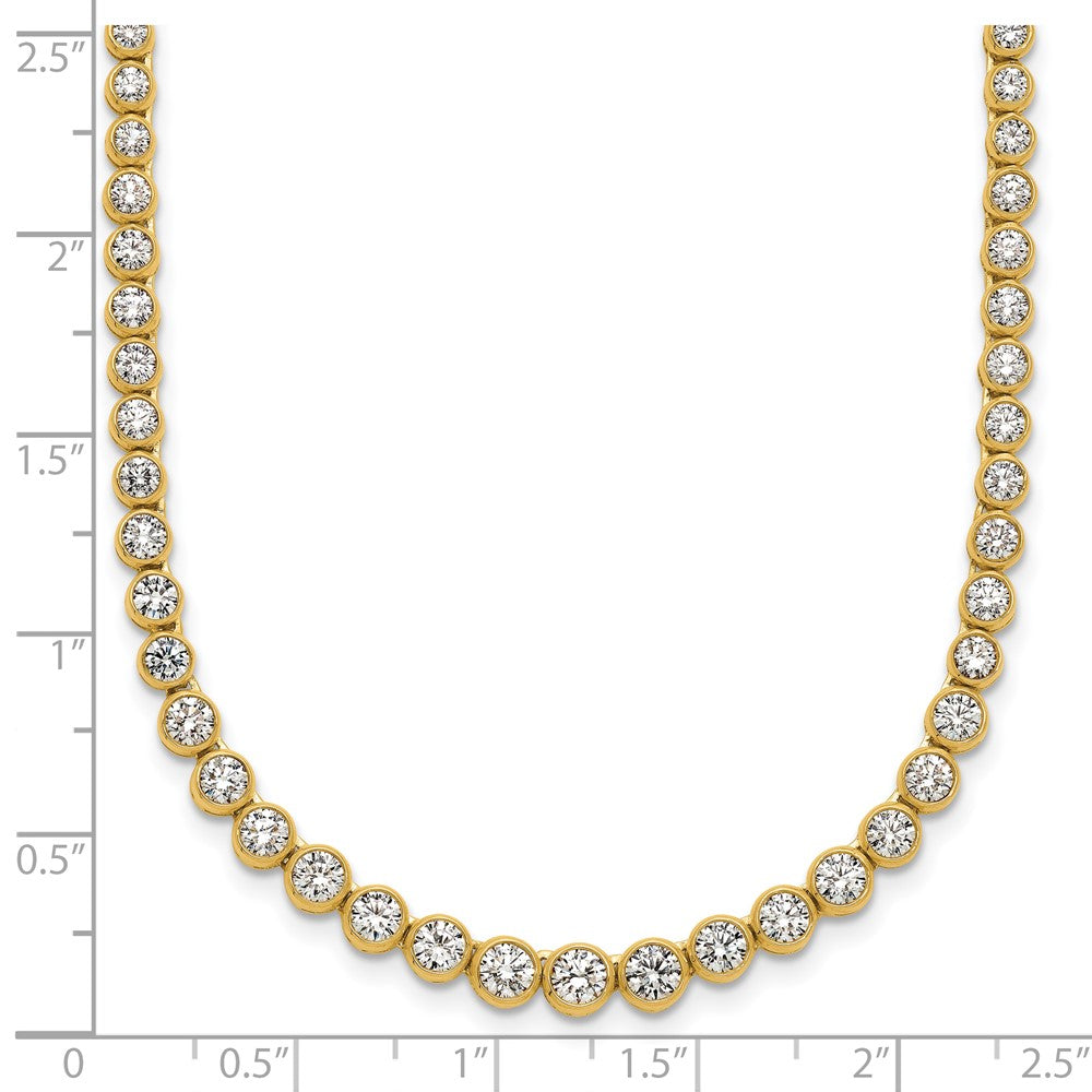 14k Yellow Gold 5 Ct. Lab Grown Diamond VS/SI+ G+ 16 inch with a 2 inch extension Graduated Bezel Set Tennis Necklace