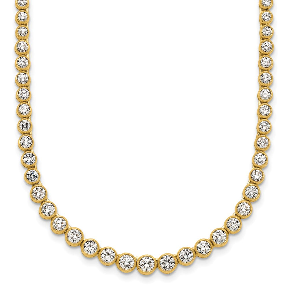 14k Yellow Gold 5 Ct. Lab Grown Diamond VS/SI+ G+ 16 inch with a 2 inch extension Graduated Bezel Set Tennis Necklace