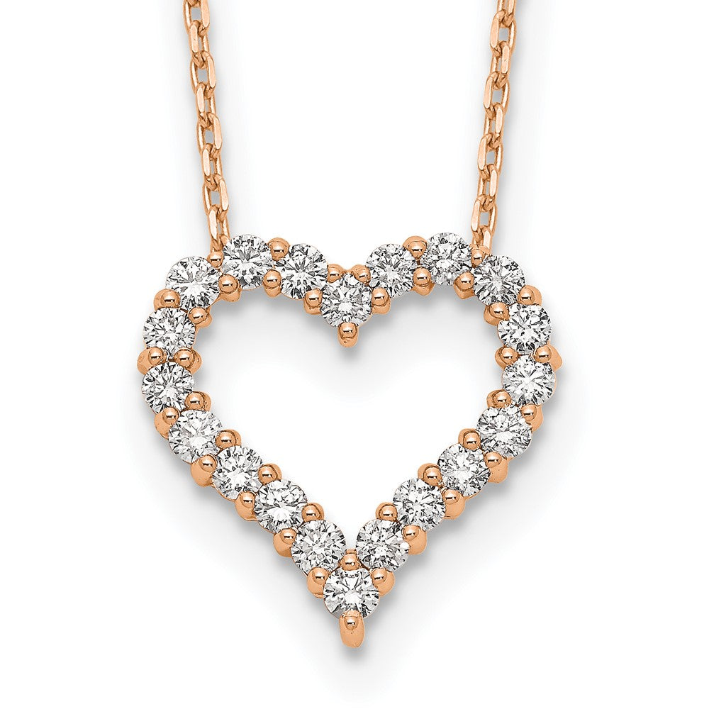 14K Rose Gold True Origin 1 Carat Lab Grown Diamond Vs Def 18 Inch Open Heart Pendant Necklace