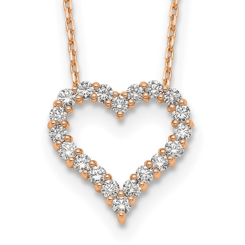 14K Rose Gold True Origin 1 Carat Lab Grown Diamond Vs Def 18 Inch Open Heart Pendant Necklace