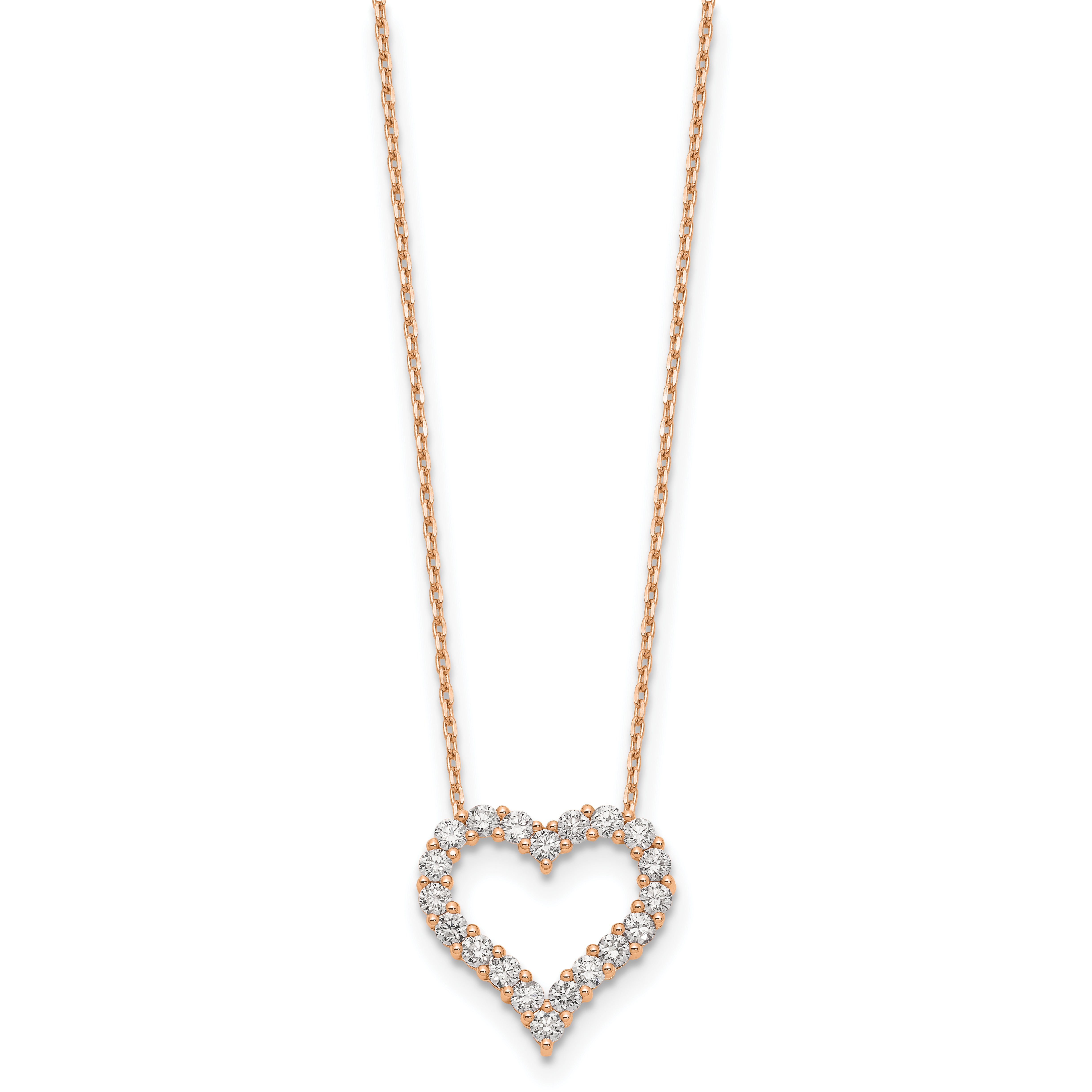 14K Rose Gold True Origin 1 1/2 Carat Lab Grown Diamond Vs Def 18 Inch Open Heart Pendant Necklace