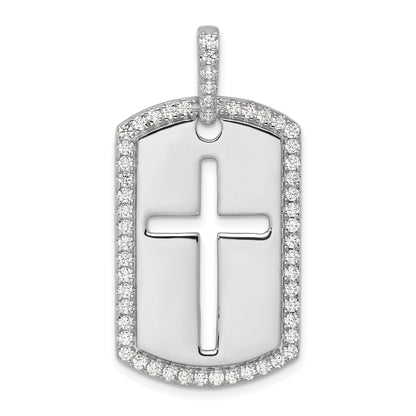 14K White Gold True Origin Men'S 3/4 Carat Lab Grown Diamond Vs D E F Cross Dog Tag Pendant