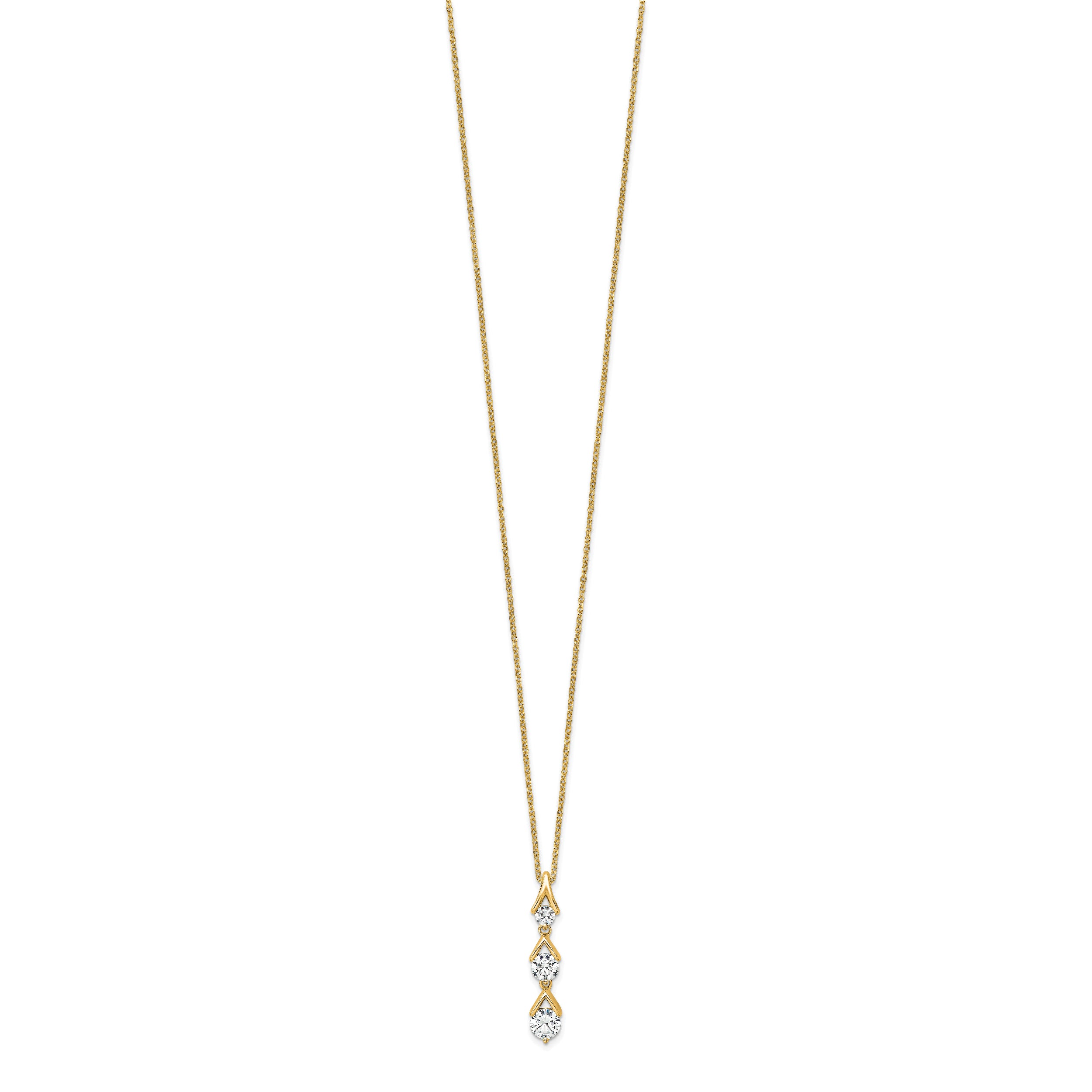 14K Yellow Gold True Origin 1 Carat Lab Grown Diamond Vs Def 18 Inch Three Stone Pendant Necklace