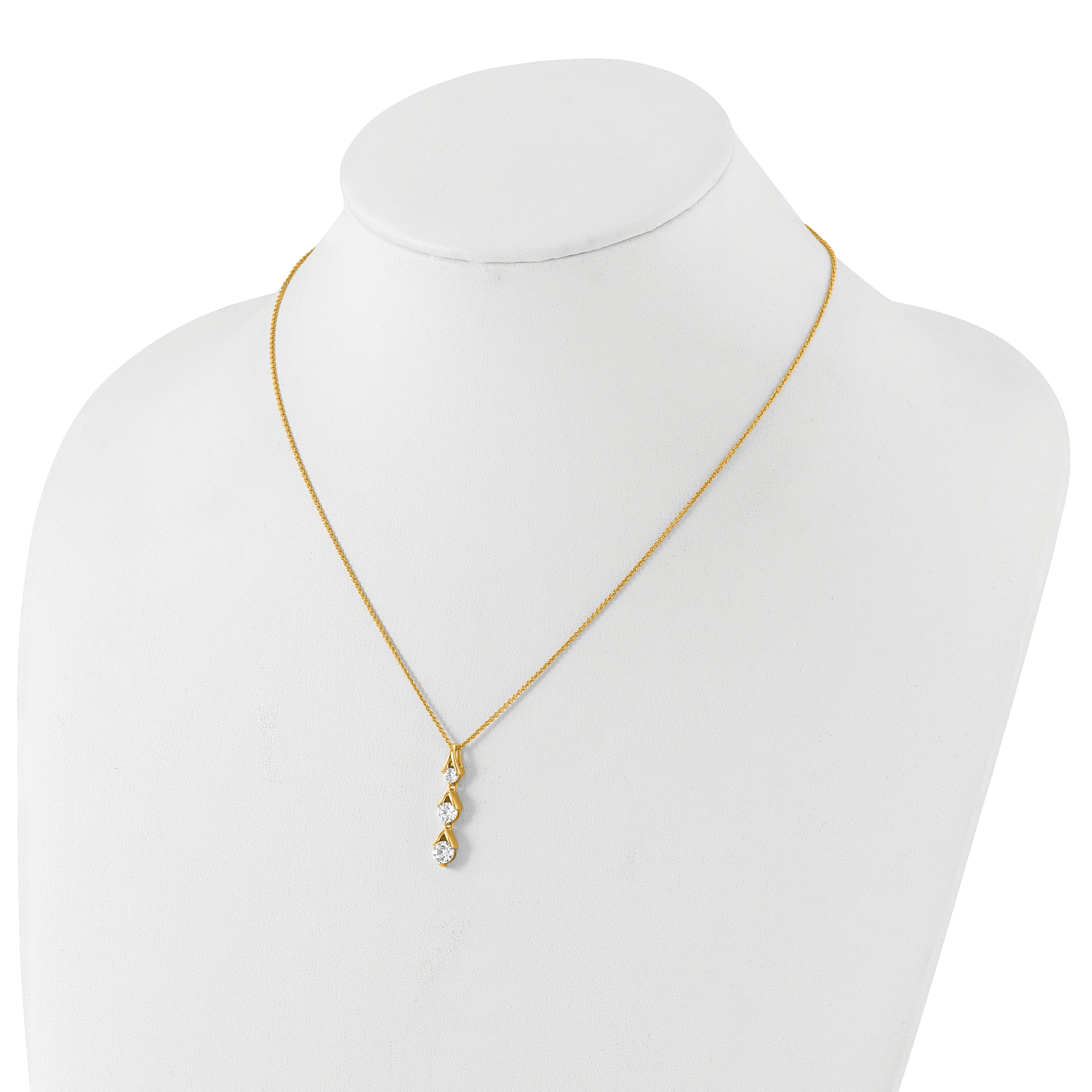 14K Yellow Gold True Origin 1 Carat Lab Grown Diamond Vs Def 18 Inch Three Stone Pendant Necklace