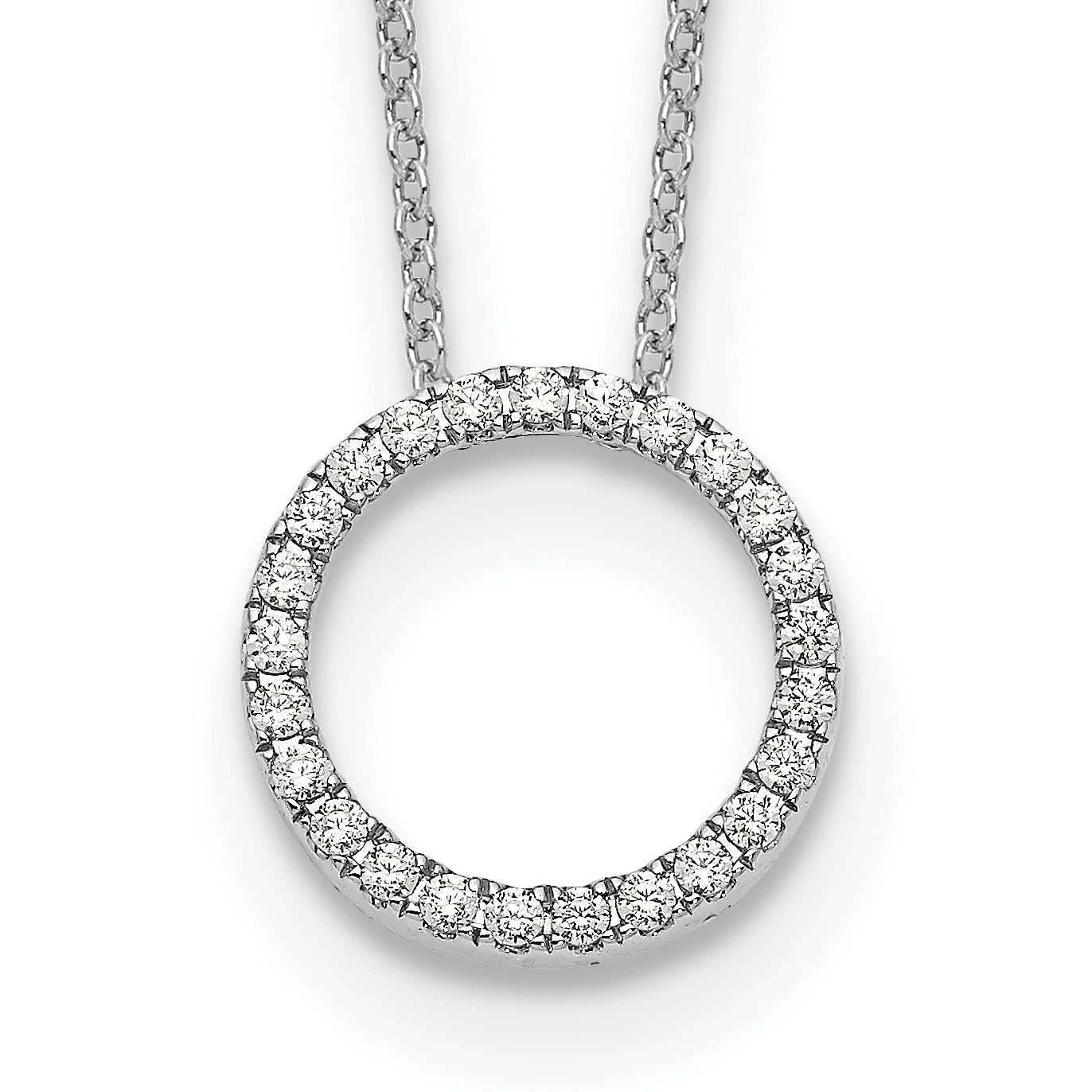 14k White Gold Real Diamond Circle 18 inch Necklace