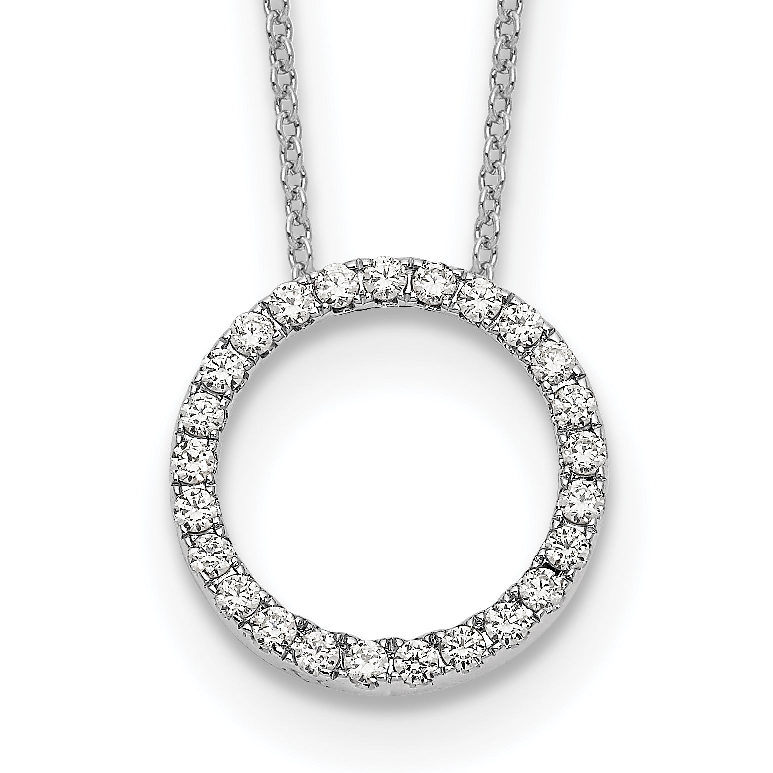 14k White Gold Real Diamond Circle 18 inch Necklace