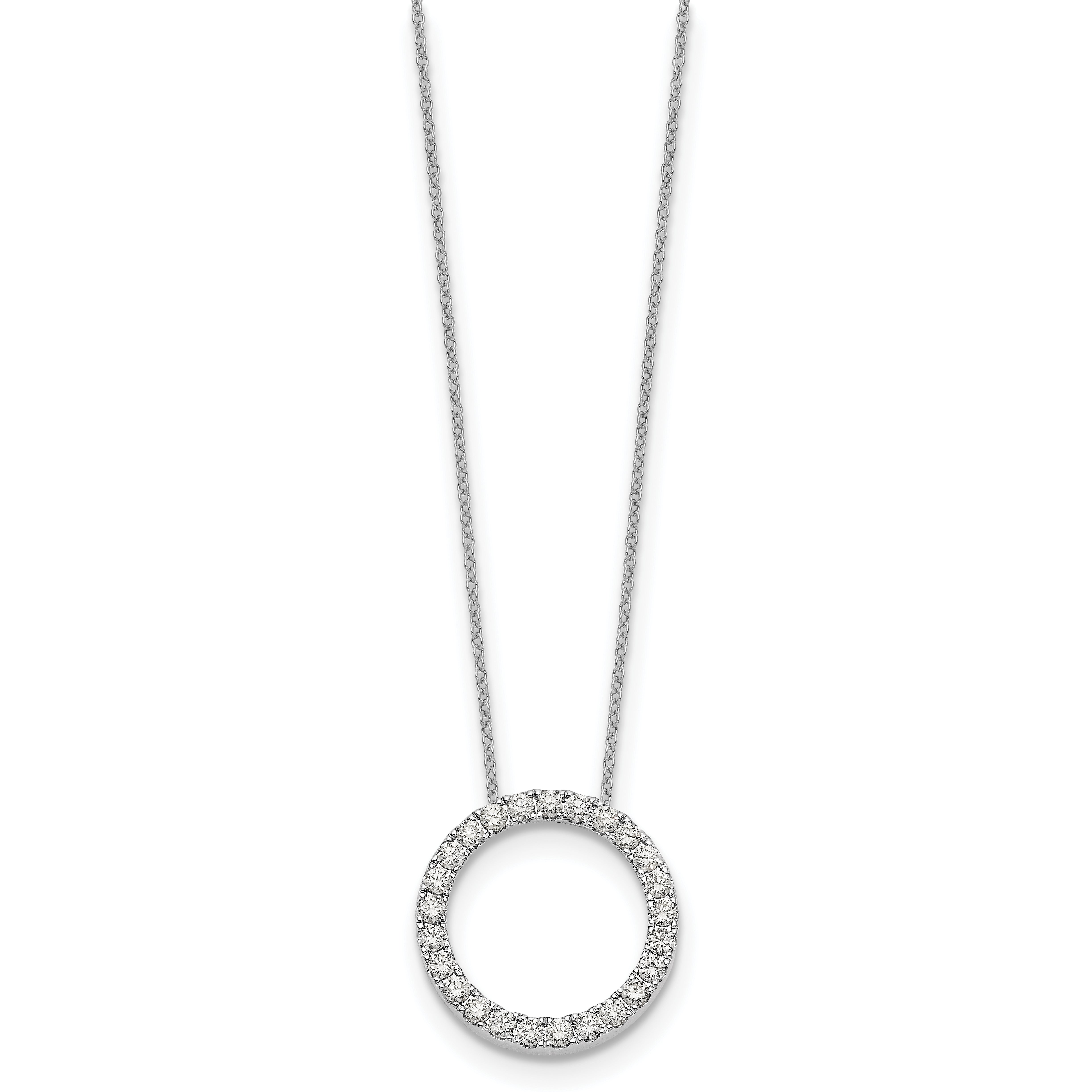 14k White Gold Real Diamond Circle 18 inch Necklace