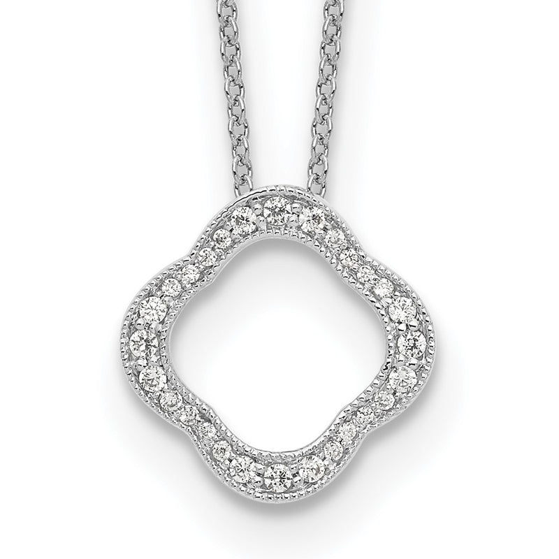 14k White Gold Real Diamond Quatrefoil Pendant