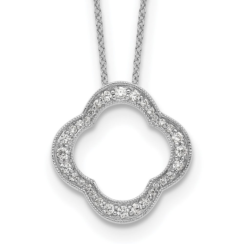 14k White Gold Real Diamond Quatrefoil Pendant
