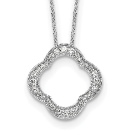 14k White Gold Real Diamond Quatrefoil Pendant